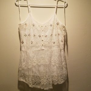 Candies White Lace Embellished Tank top